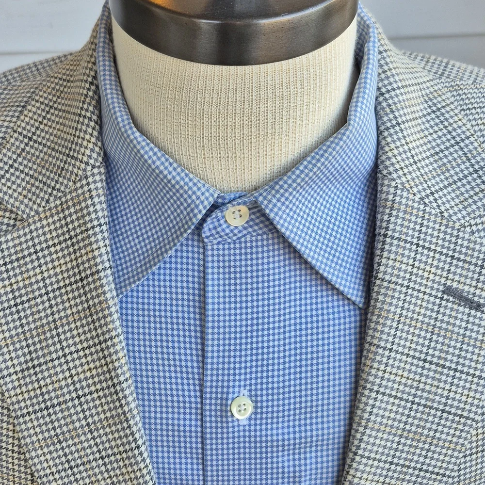 MICHAEL KORS Beige Grey Tan Plaid Wool Silk‎ Mens Sz 44 L Sport Coat Blazer